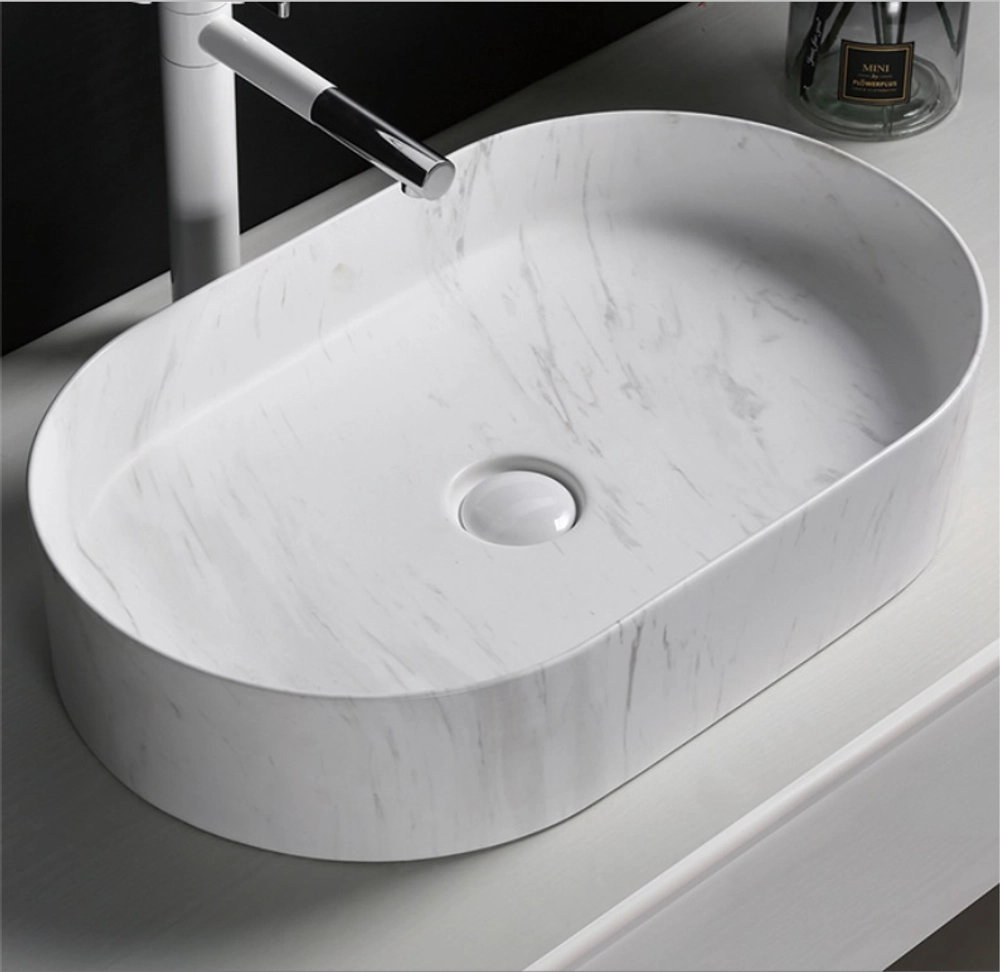Раковина CR0055B MMW1 накладная, мрамор матовый белый, овальная 500х350х120 Ceruttispa