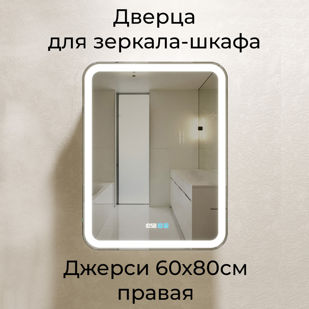 Дверца для Зеркала-шкафа Джерси 60 с часами и сменой цвета, правая