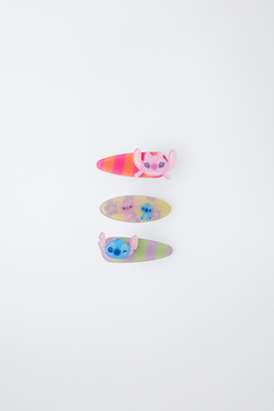 ZARA НАБОР ИЗ ТРЕХ ЗАКОЛОК С ПОЛОСКАМИ LILO & STITCH © DISNEY, РОЗОВЫЙ