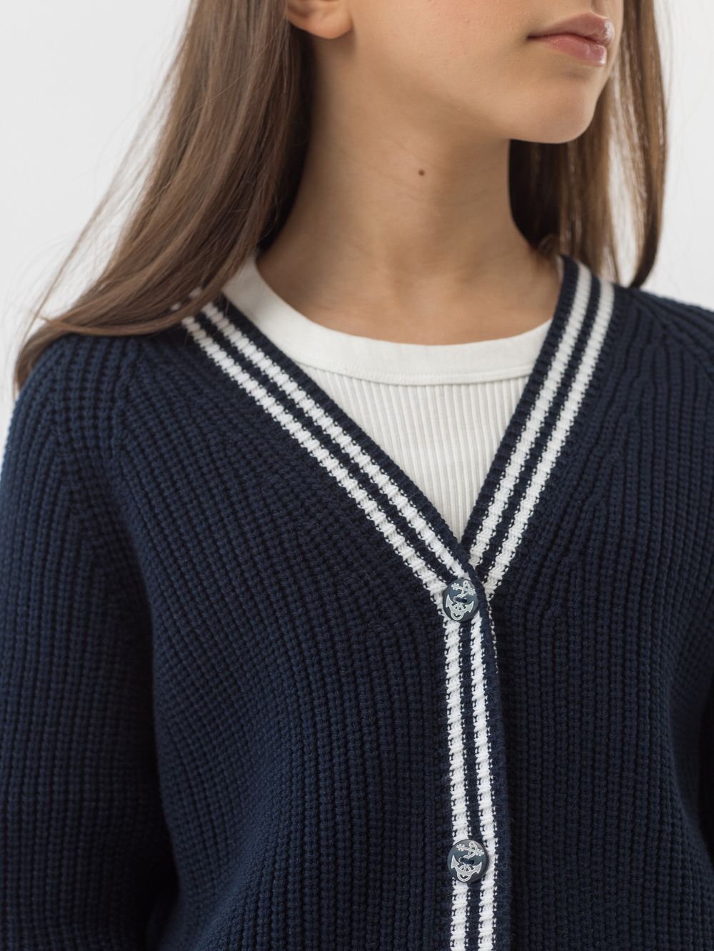 AT891-1 Кардиган для девочек темно-синий