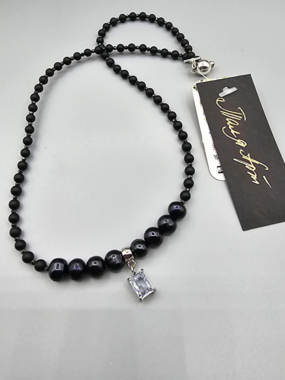 Колье ручной работы из речного жемчуга и матового агата "Звездная ночь"