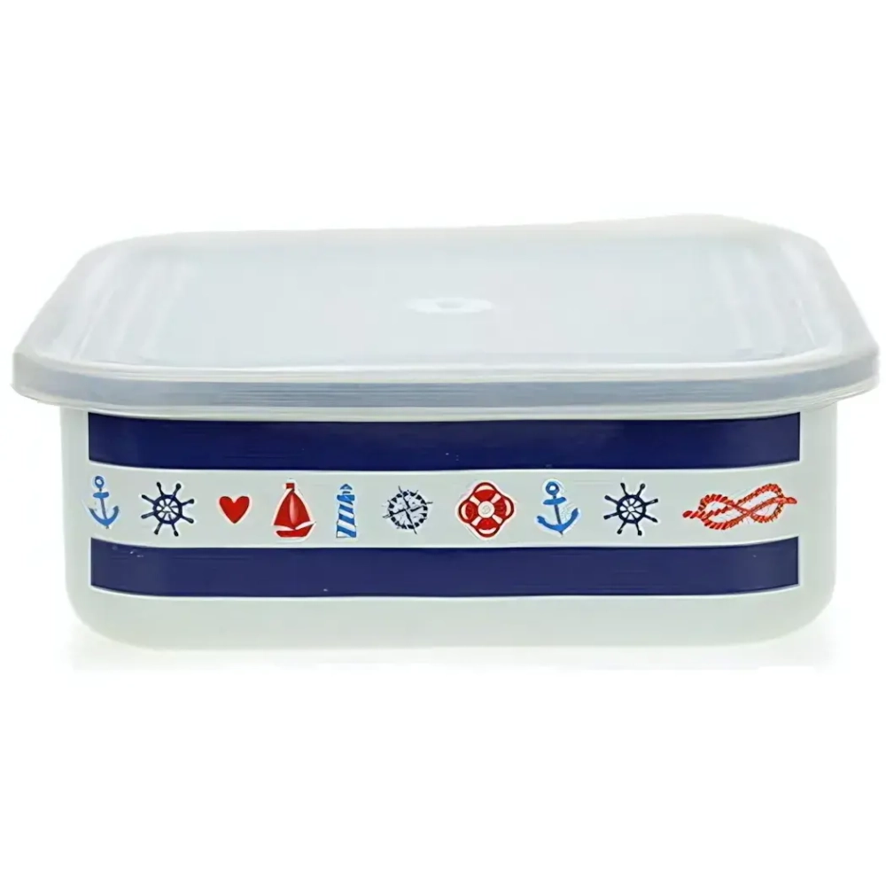 Лоток эмалированный 1л с пластиковой крышкой «Морской» 01-2507п/4