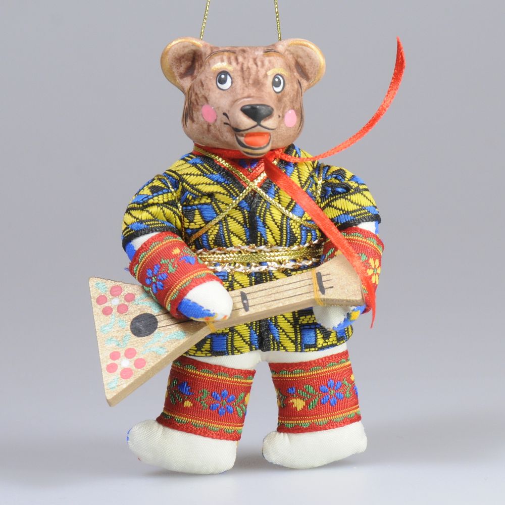 Ёлочная игрушка Медвежонок Музыкант с балалайкой