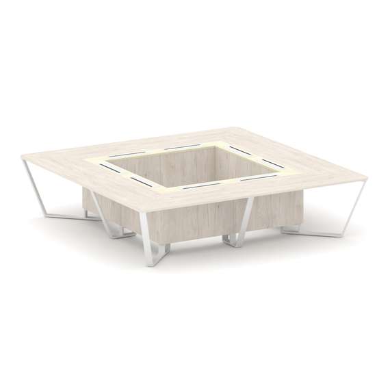 Steel Meet Стол переговорный квадратный KM-PR.B.SP-16K Денвер Светлый/Ваниль Глянец/Металл Белый 320