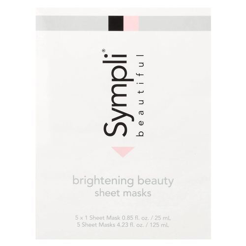 Sympli Beautiful, тканевая маска для улучшения цвета кожи, 5 шт. по 25 мл (0,85 унции)