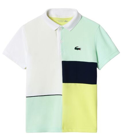 Футболка для мальчика теннисная Lacoste Recycled Pique Knit Tennis Polo Shirt - white/green/flashy yellow/navy blue