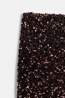 ZARA ДЛИННАЯ ЮБКА С ПАЙЕТКАМИ, КОРИЧНЕВЫЙ