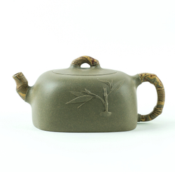 316029 Чайник ИСИН "4-сторонний бамбуковый" 300мл, в подар.коробке, глина зелёный/жёлтый/коричн.