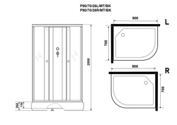 Душевая кабина Niagara (Ниагара) Promo P90/70/26R/MT/BK со средним поддоном, 90х70х195