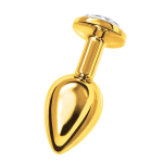 Золотистая маленькая анальная втулка 6см с прозрачным кристаллом ToyFa Metal 712004