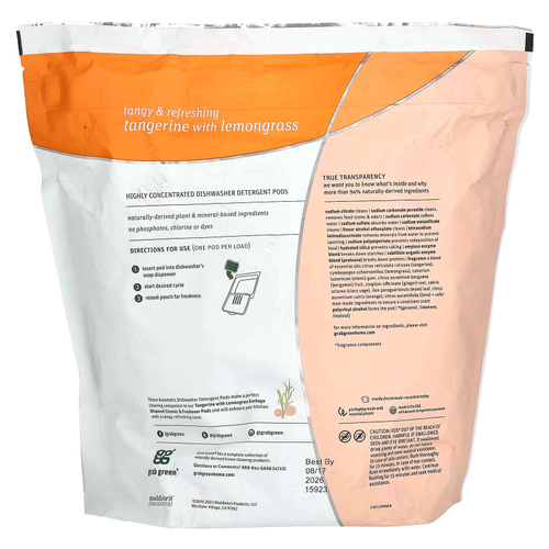 Grab Green, Капсулы со средством для автоматического мытья посуды, мандарин с лемонграссом, 2376 г (5 фунтов 4 унции)
