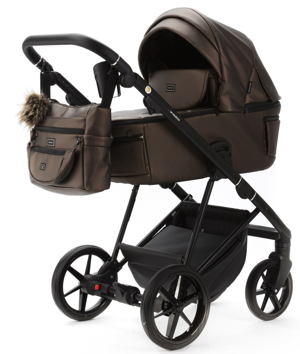 Детская коляска Adamex Vasco Deluxe 3 в 1 V-SM16 (БЕЖ МЕТАЛИК КОЖА)