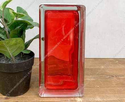 Стеклоблок Vitrablok Половинка Рубин Волна 19x9x8 - окрашенный внутри