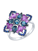 Кольцо из серебра 925 с фианитами, аметистами и топазами. Размер 16,5.