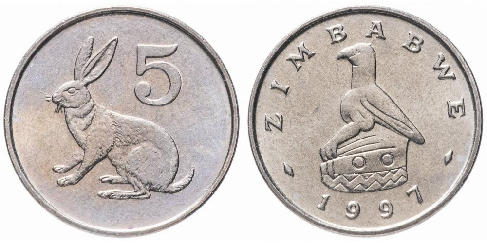Зимбабве 5 центов, 1980-1999 Герб - Заяц XF