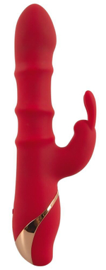 Красный вибратор-кролик с 3 подвижными кольцами Rabbit Vibrator with 3 Moving Rings - 23,7 см. (Цвет: красный)