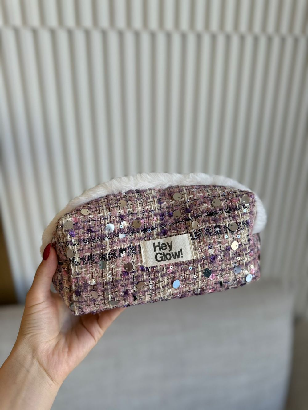 HEY GLOW Серый, Розовый твид с блесками