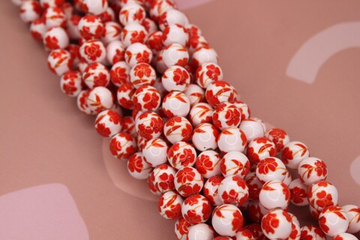 Бусины 10 мм гжель красный мак (нить 36 см) керамика