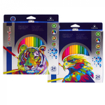 Карандаши цветные Yalong 24 цв., "Гравюра" деревянные, трехгранные, заточенные, грифель 3.0 мм, картон. уп., европодвес