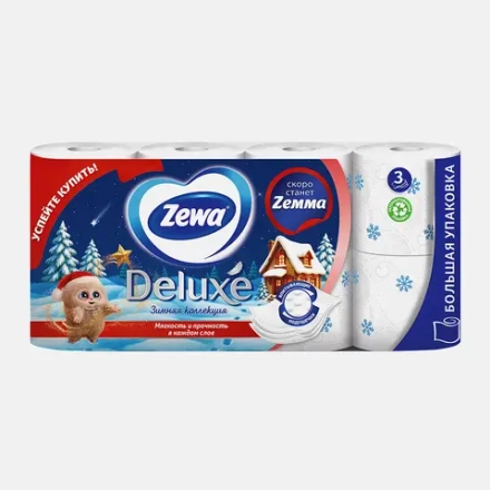Туалетная бумага Zewa Deluxe без аромата 3 слоя 8 рулонов в ассортименте
