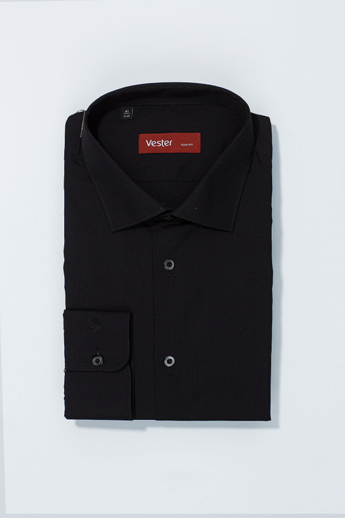 Сорочка мужская VESTER длинный рукав, цвет черный, хлопок/пэ