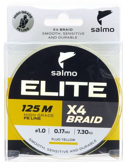 Леска плетёная Salmo Elite х4 BRAID Fluo Yellow 125 м, 0,17 мм