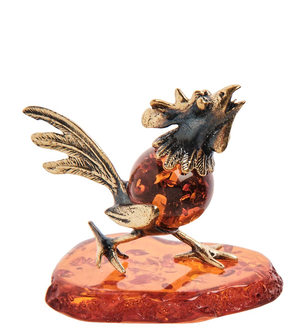 Народные промыслы AM- 766 Фигурка «Петух» (латунь, янтарь)