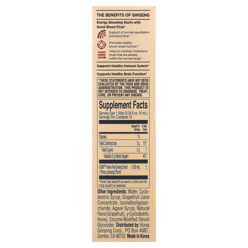 JungKwanJang, Экстракт корейского красного женьшеня, Everytime, грейпфрут, 10 стиков по 10 мл (0,34 жидк. Унции)