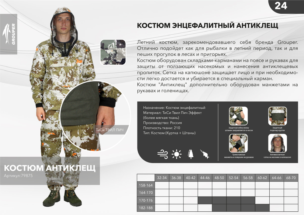 Костюм противоэнцеф. Антиклещ (ТИ/СИ 210) GROUPER