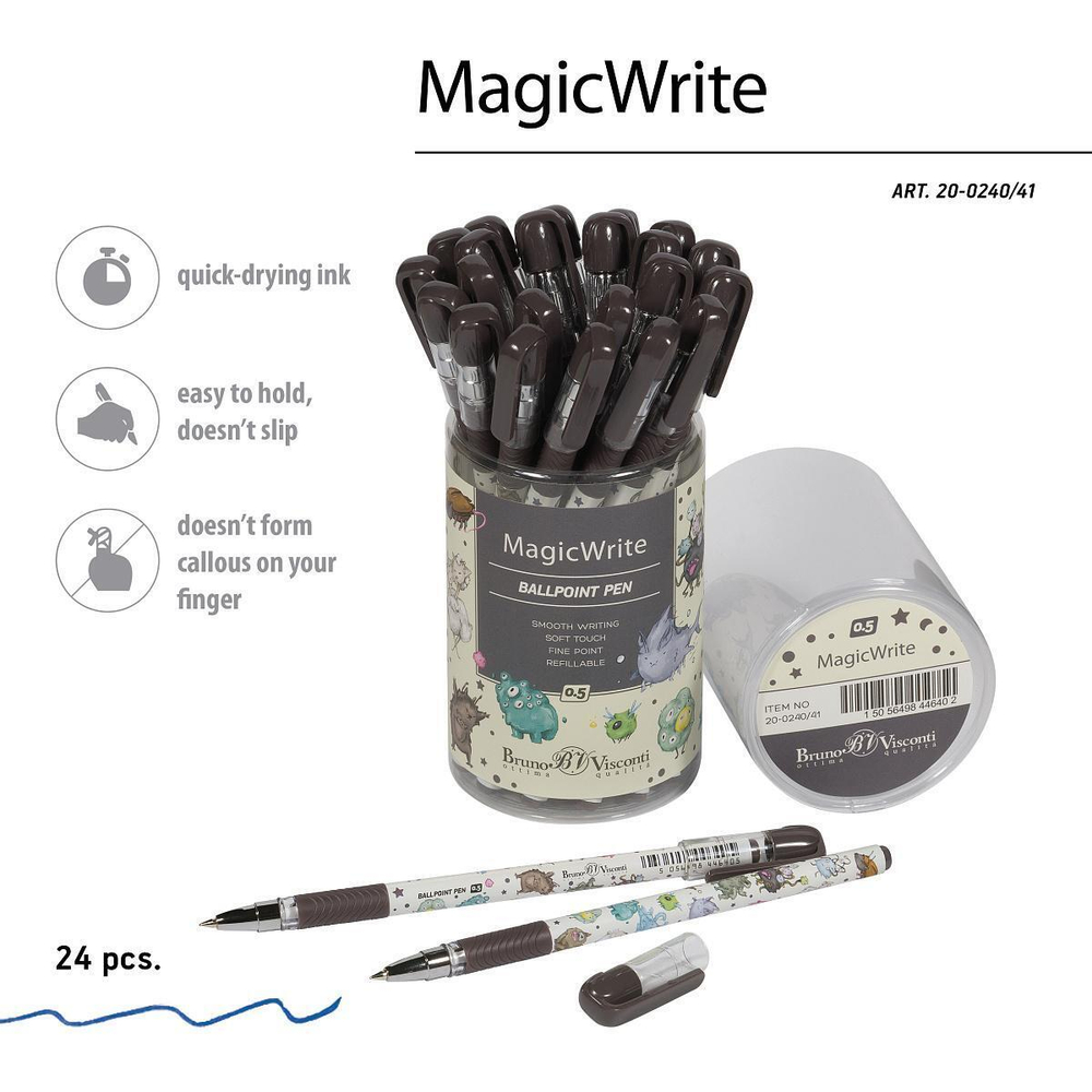 Ручка шариковая 0.5мм синяя "MagicWrite. Монстрики" (Bruno Visconti)