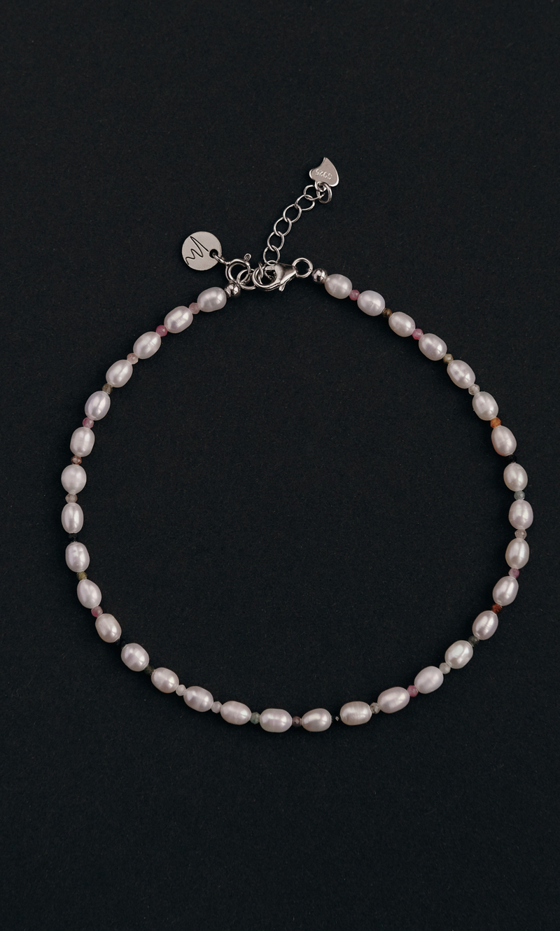 Браслет "Memo about Summer" из жемчуга рис с турмалином, на замочке серебро 925