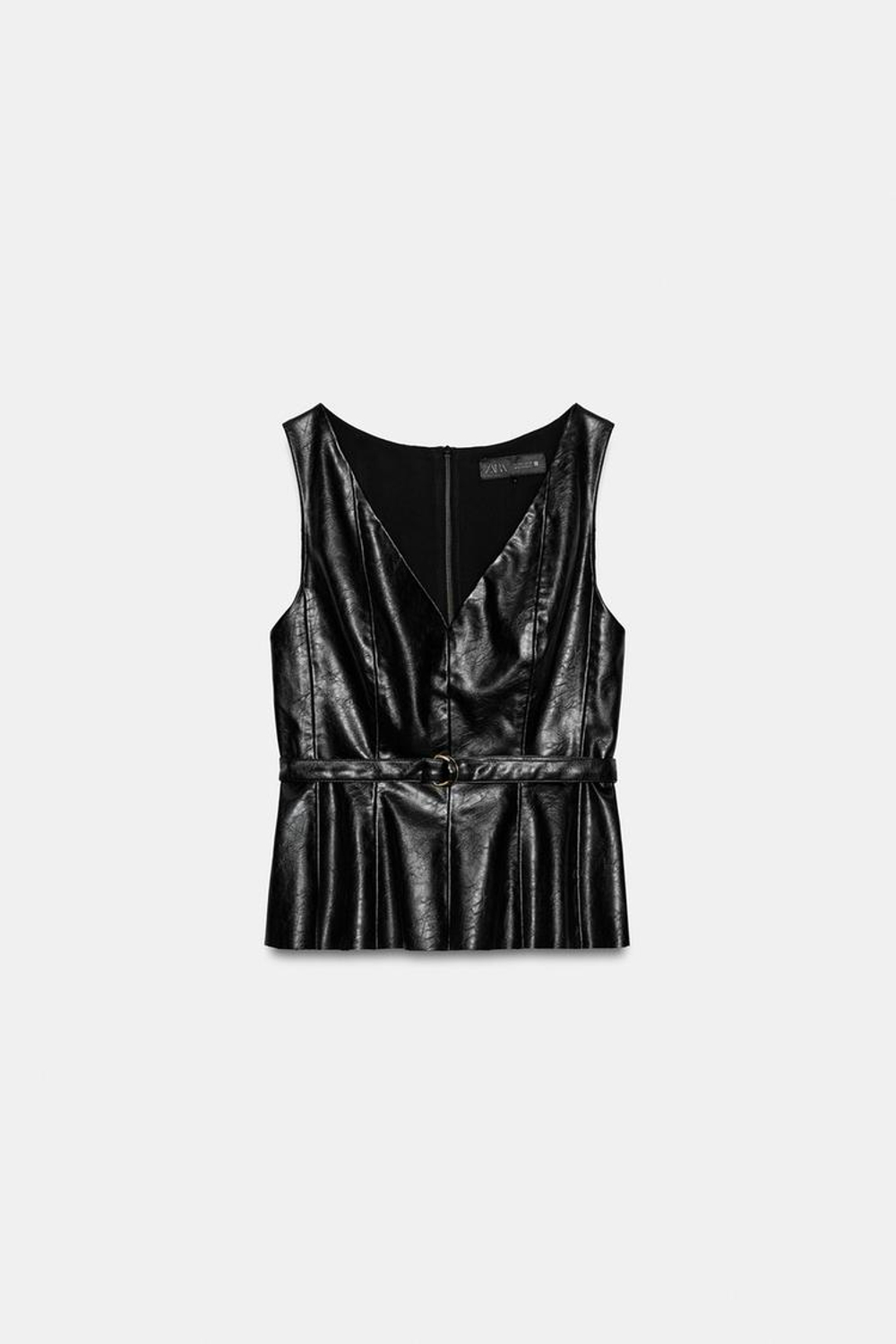 ZARA ТОП ИЗ ИСКУССТВЕННОЙ КОЖИ С РЕМНЕМ, ЧЕРНЫЙ