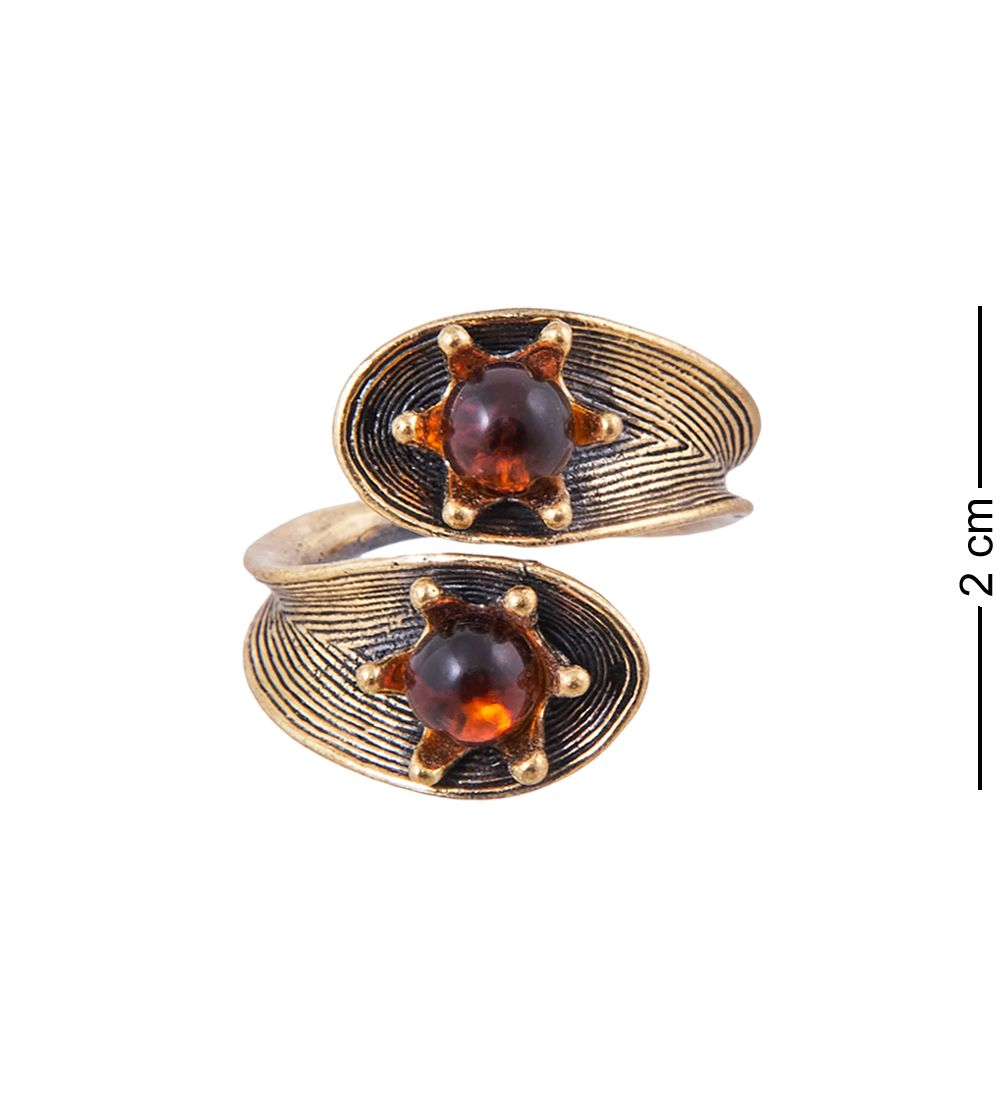 AM-3858 Кольцо «Кувшинки» (латунь, янтарь)
