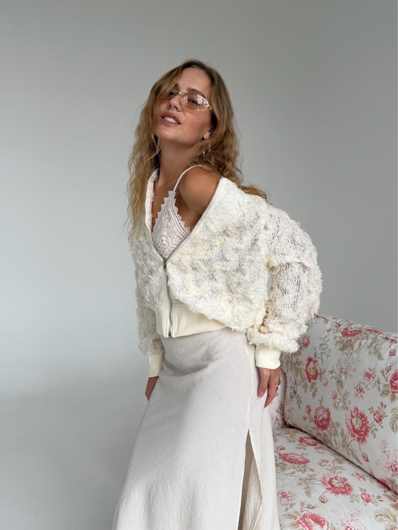 Кружевной бомбер Boho молочный
