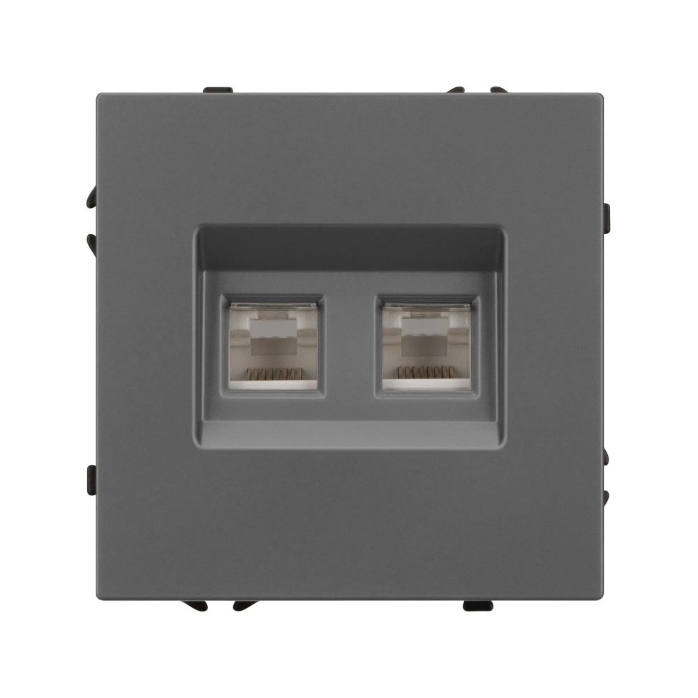 Механизм сдвоенной телефонной розетки SCT-NOBE-MTL2-SFPL-GR (RJ-11, 4C) (Arlight, Серый базальт) 054311