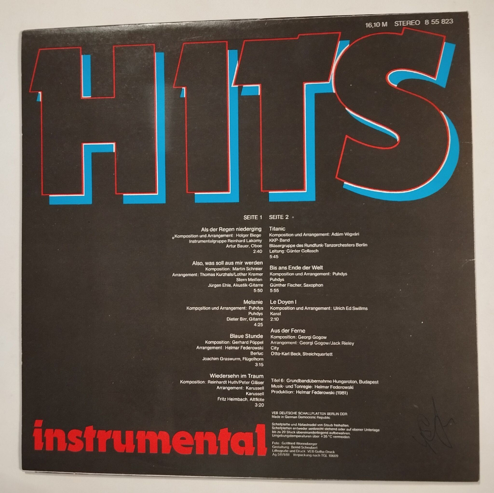 Винтажная виниловая пластинка LP Hits Instrumental (ГДР 1981)