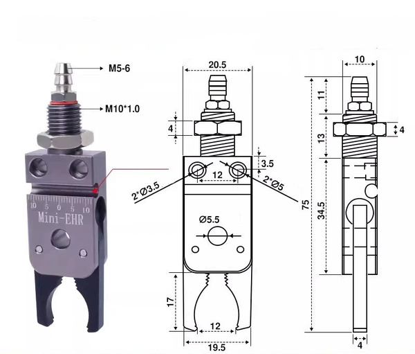 Mini-ehr curved type (clamping range: 4-13mm) comes with detection sensor line