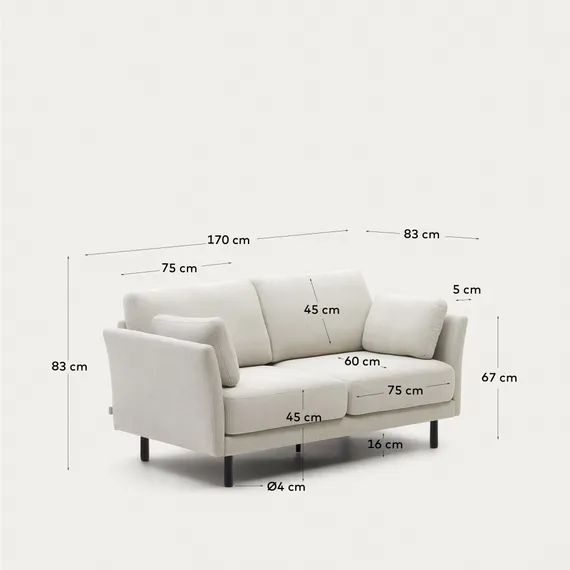 Gilma 2-местный диван бежевый с ножками в черной отделке 170 см