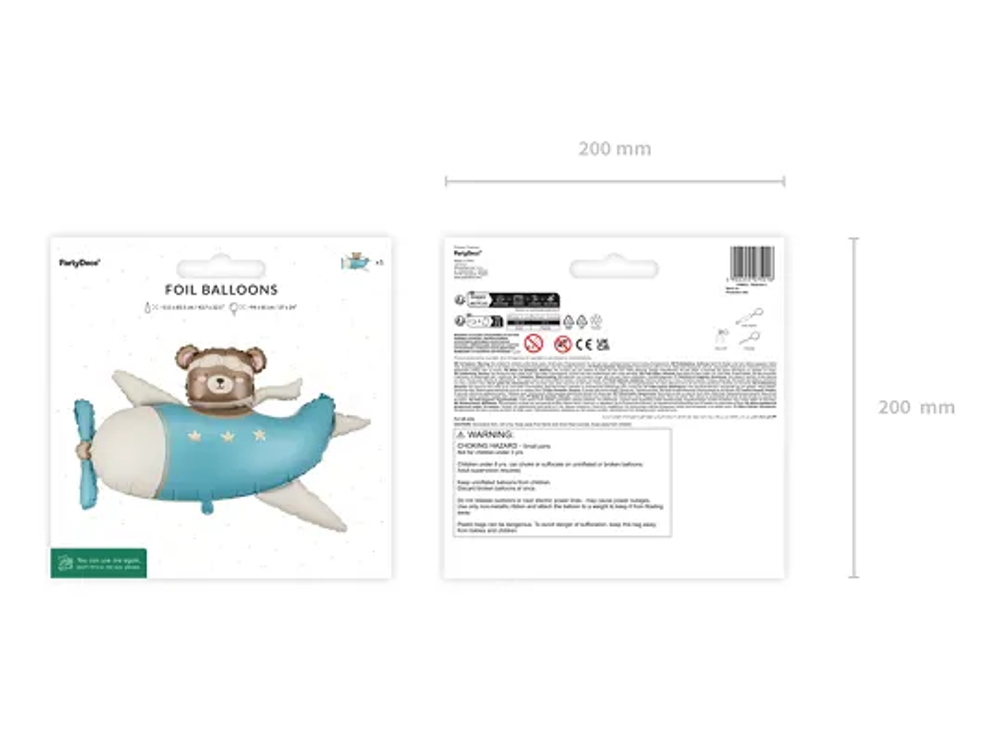 Шар "Мишка на голубом самолёте" (94х61 см)