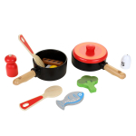 Кухонный набор деревянный (сковородки + еда), коробка C-41652