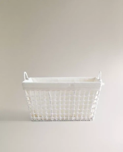 ZARA HOME ПЛЕТЕНАЯ КОРЗИНА ДЛЯ БЕЛЬЯ, ЦВЕТ СЛОНОВОЙ КОСТИ