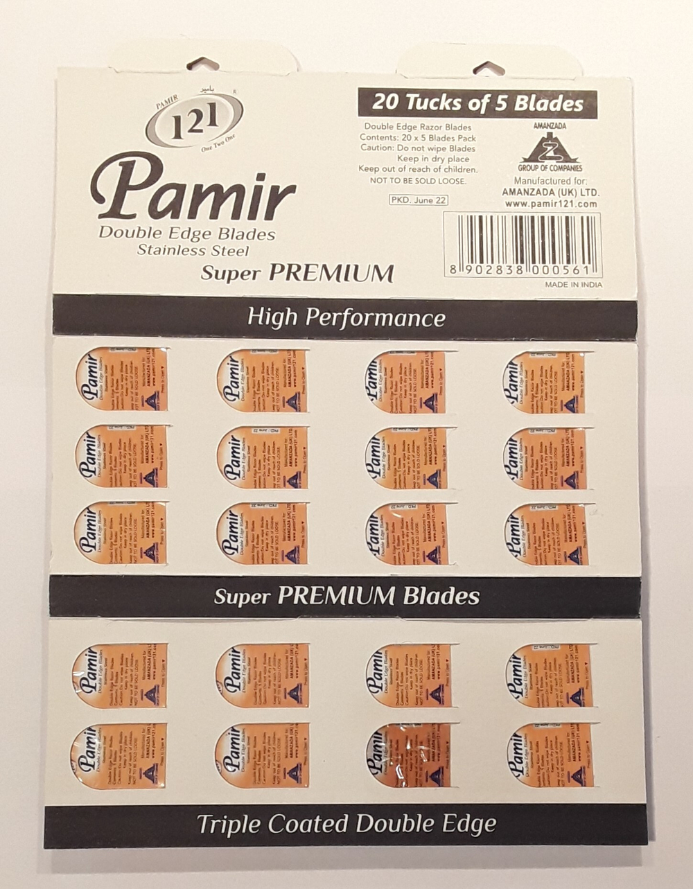 Pamir Лезвия Pamir Super Premium Amanzada (UK) LTD Индия 20х5шт на листе