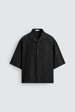 ZARA РУБАШКА BOXY FIT ИЗ РЕЛЬЕФНОЙ ТКАНИ, ЧЕРНЫЙ