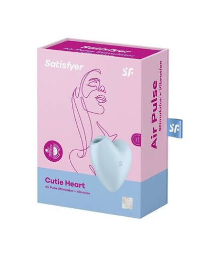 Голубой вибромассажер Cutie Heart с вакуум-волновой стимуляцией (Цвет: голубой)