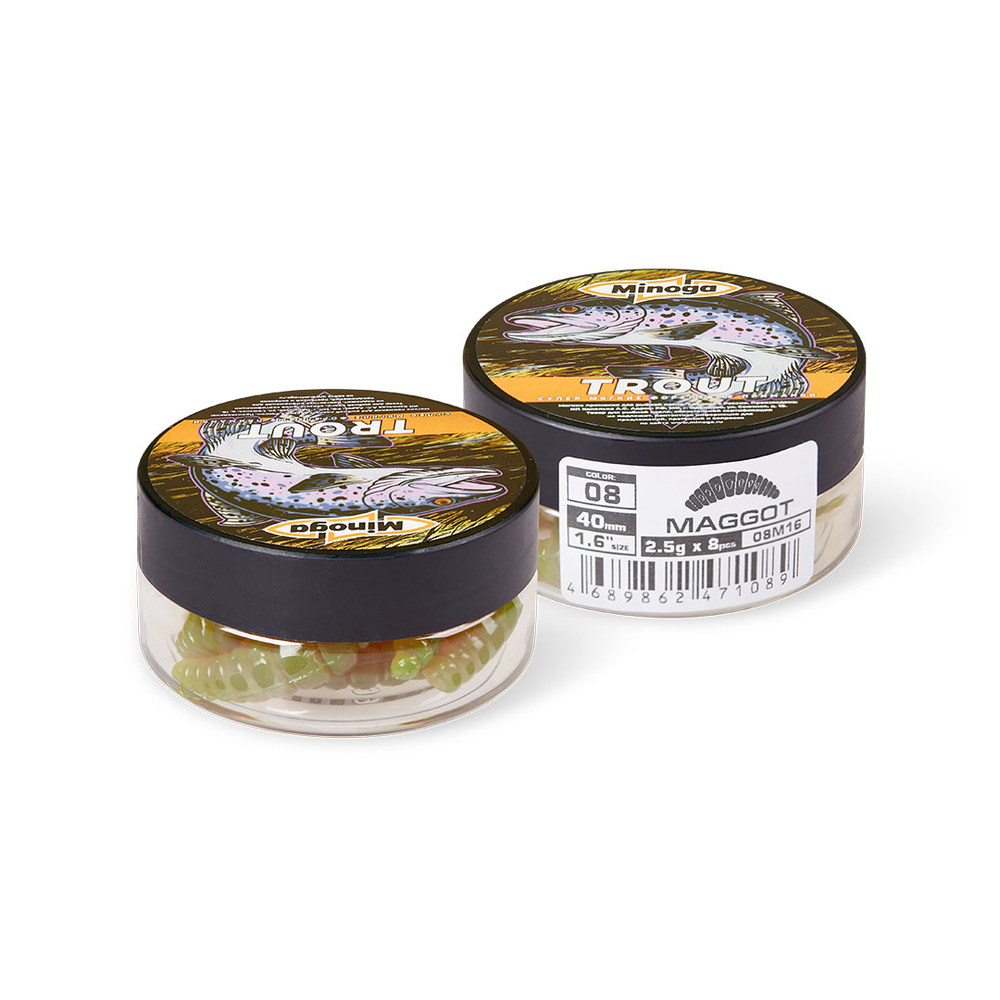 Форелевая приманка "Minoga" MAGGOT 1,6"(8шт) 40мм, 2,5гр, цвет 08
