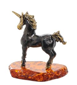 Народные промыслы AM-1970 Фигурка «Единорог» (латунь, янтарь)