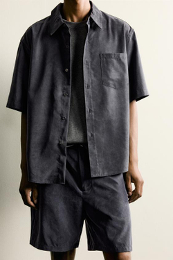 ZARA СТРУЯЩИЕСЯ ШОРТЫ RELAXED FIT, МОРСКОЙ СИНИЙ