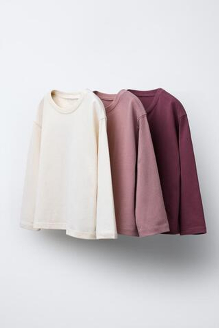 ZARA НАБОР ИЗ ТРЕХ ОДНОТОННЫХ ФУТБОЛОК, ШОКОЛАДНЫЙ