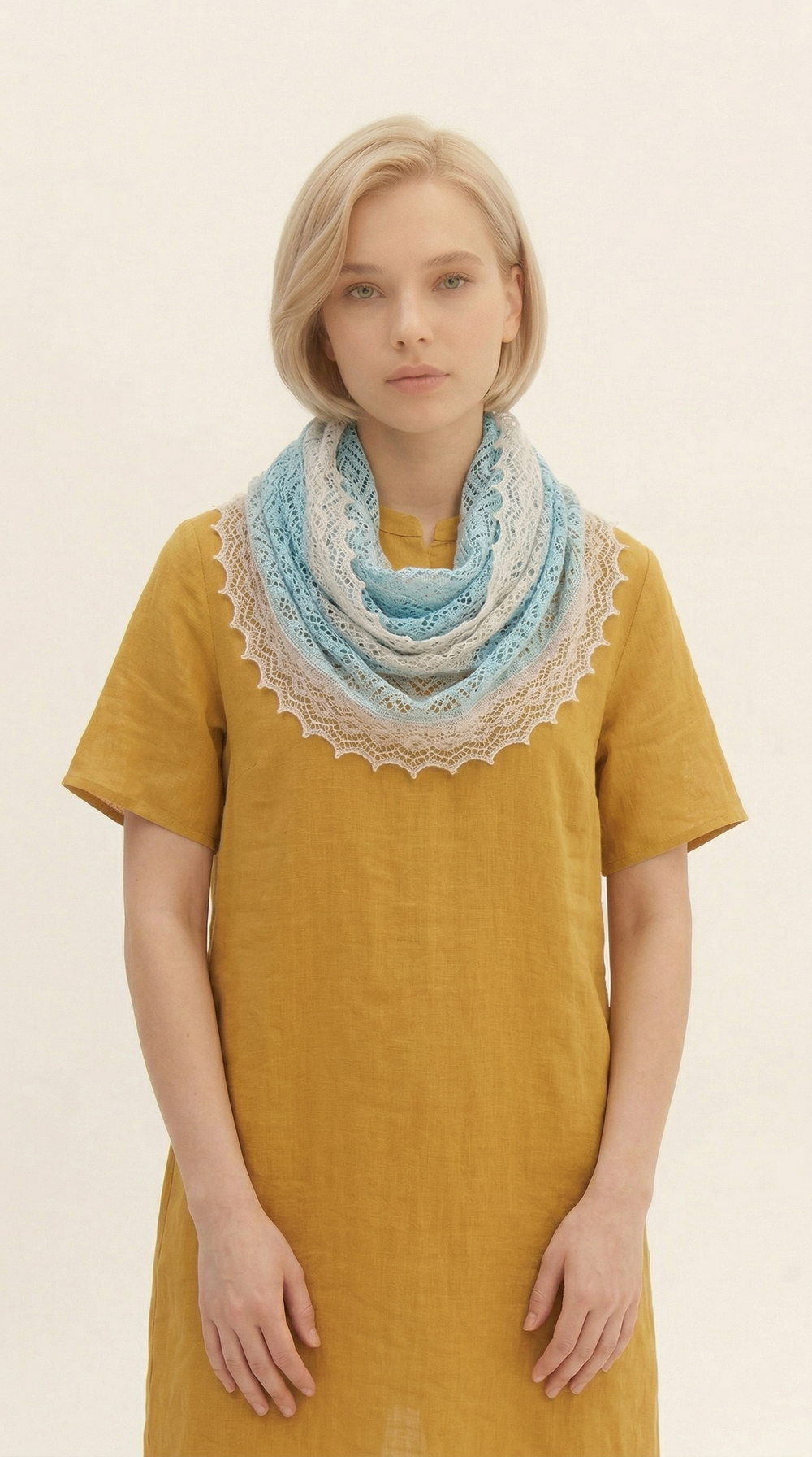 Ажурный летний палантин МА12040-24/02 небесный/экрю