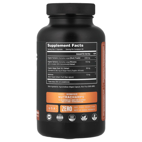 NutraChamps, куркумин из куркумы, 180 веганских капсул